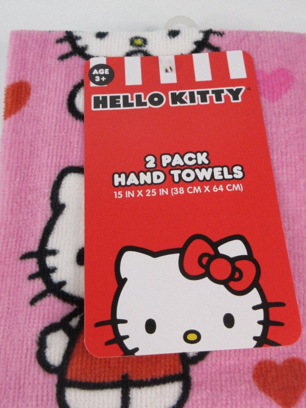 Hello Kitty Hand Towel Set 2 Pack 100% Cotton Sanrio Pink 15"W x 25"L New